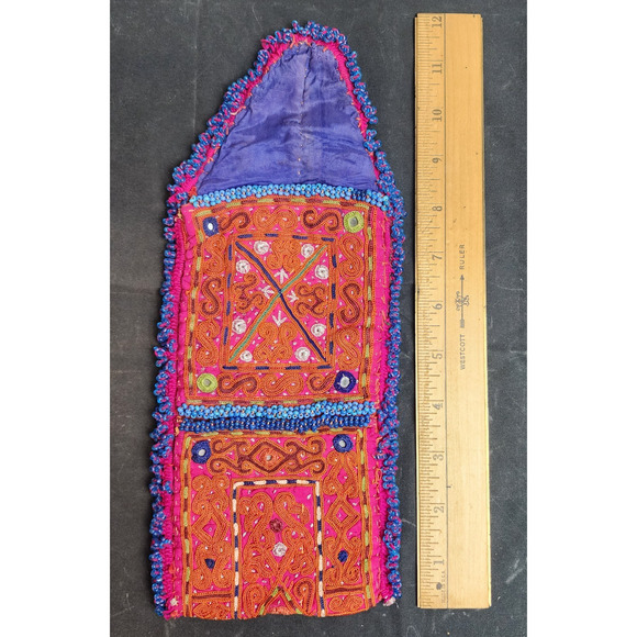 Kuchi Embroidered Pouch Wallet Central Asian Handmade Fringe Beads - Picture 3 of 8